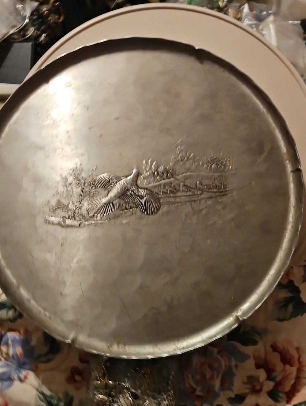 Rare Vintage Wendell August Forge INC. 15.5" Hammered Aluminum Platter, Ducks.